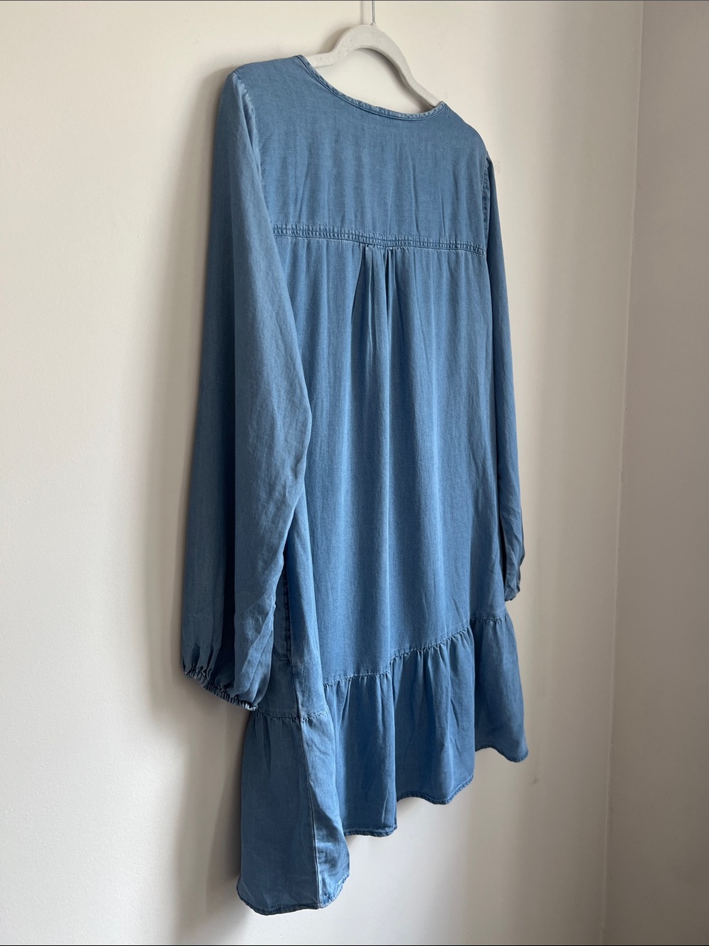 Buffalo David Bitton Chambray Tiered Dress Pockets Sz M Cottagecore Boho Prairie - Picture 11 of 13